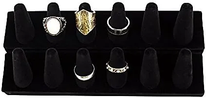 Vista 3 de tytroy 12de terciopelo negro dedo anillo Showcase Counter parte superior Display