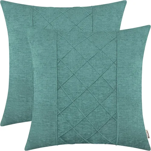 Vista 41 de BRAWARM Fundas de almohada 40x40 cm - Paquete de 2 fundas de almohada de chenilla negra, fundas de almohada de chenilla suave teñida sólida