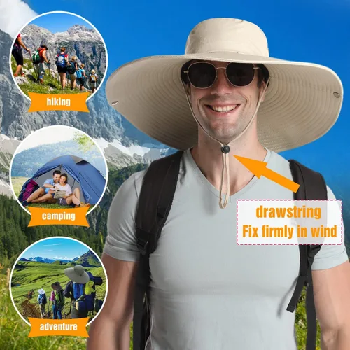 Vista 3 de HUAMULAN Sombreros de sol de ala súper ancha de 6 pulgadas, para hombres y mujeres, para pesca, senderismo, jardín, césped, trabajo, safari