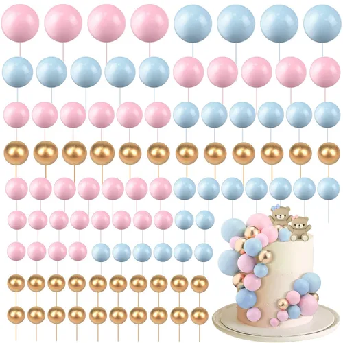 Vista 30 de 108 piezas de decoración de bolas para tartas, decoración de cupcakes, globos de espuma para tartas de bricolaje para bodas, aniversarios, blanco