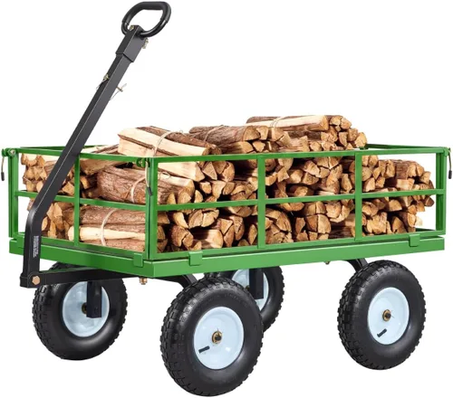 Vista 17 de VEVOR Carrito de jardín de acero de 900 libras, mango 2 en 1, carro de jardín extraíble resistente con neumáticos libres de 10 pulgadas, carrito