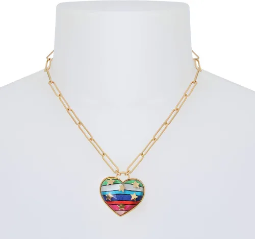 Vista 2 de Betsey Johnson Collar con colgante de corazón arcoíris, Metal Plástico, No es una piedra preciosa