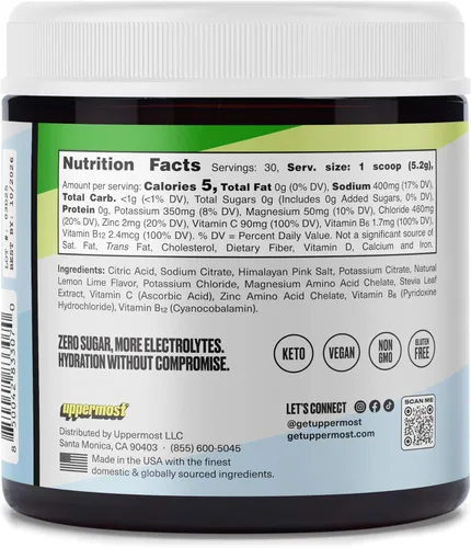 Vista 2 de UPPERMOST Hydrate Hydration Keto - Mezcla de electrolitos sin azúcar, sabor y endulzado de forma natural, con vitamina C, B6, B12 y zinc, 30