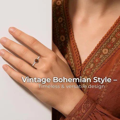 Vista 5 de Tiger Eye Round Stone Delicate Ring 925 Sterling Silver Vintage Tribal Gipsy Boho Look