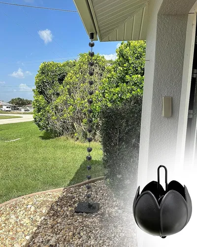 Vista 7 de Black Rain Catcher Chain with Hook, Aluminum Rain Chain Gutter Downspout Replacement, Outdoor Decor Rain Cups Water Feature Downpipe,Style Style B