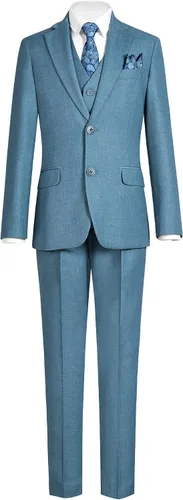 Vista 8 de Conjunto de traje formal para niños, 5 piezas, ajustado 3 piezas azul oscuro
