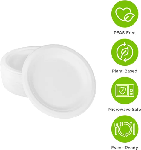 Vista 4 de KARAT EARTH Platos compostables de bagazo - Biodegradables, naturales, aptos para microondas, sin PFAS, 6 pulgadas, caja de 1000