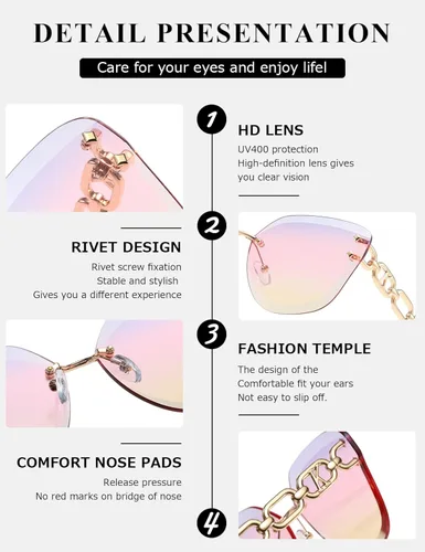 Vista 6 de AEVOGUE - Los lentes de sol para mujer, sin bordes, lentes de corte de diamante, de tamaño grande (AE0534)