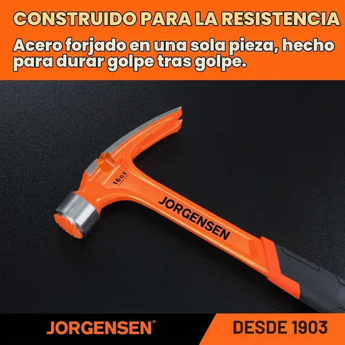 Vista 7 de JORGENSEN Martillo de garra forjado de una sola pieza de 16 oz con soporte magnético para clavos Magnetic Nail Holder, Rip Claw Hammer, Milled