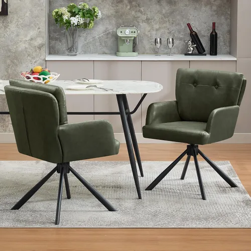 Vista 16 de Faux Leather Swivel Dining Chair Comfy Accent Chair for Living Room, Black Modern Dining Room Chairs Upholstered Accent Armchair with Mid Back