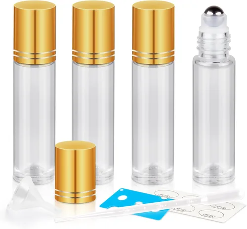 Vista 16 de Botellas enrollables de 0.3 fl oz para aceites esenciales, botellas de vidrio enrollables, botella de perfume recargable, con bolas de rodillo