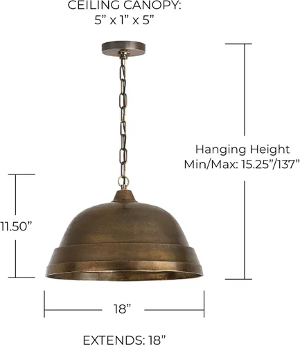 Vista 3 de Capital Lighting 330311XB Sedona - Colgante de cúpula de metal industrial de aluminio fundido en arena hecho a mano, 1 luz de 100 vatios, 12 Latón