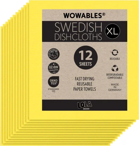 Vista 12 de Paños de cocina suecos para cocina XL, rollo de 30 hojas, biodegradables y compostables, paños de limpieza de toallas de papel reutilizables, 11 x