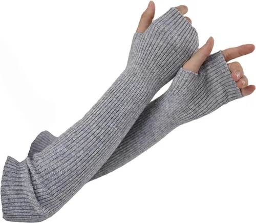 Vista 19 de Facecozy Calentadores de brazos para mujer, mezcla de lana de cachemira, guantes largos sin dedos para mujer, guantes para clima frío con agujero