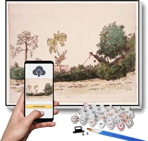 Vista 10 de Pintura de números para adultos, pintura de paisaje montañoso por Jean-Francois Millet Paint by Number Kit sobre lienzo para principiantes
