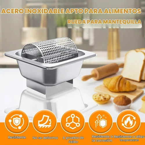 Vista 4 de Rueda esparcidora de mantequilla de acero inoxidable 304, extiende la mantequilla uniformemente para desayunos/campamentos/pícnics, sostiene 3