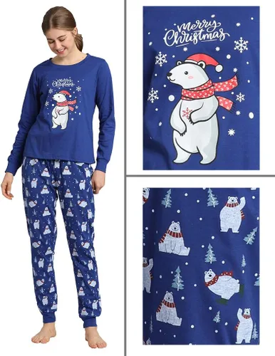 Vista 5 de Hupohoi - Conjunto de pijamas a juego para toda la familia lindo oso polar ropa para dormir navideña.