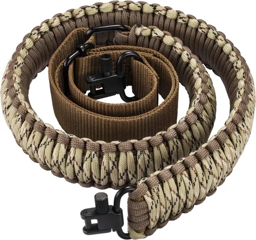 Vista 10 de CVLIFE Correa de Rifle 550 Paracord de 2 Puntos con Giratorio Tri-Lock para Caza y Exteriores Length of 39" to 50", Sturdy Nylon Webbing Strap