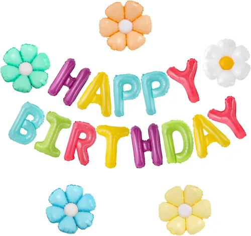 Vista 15 de CANREVEL Cartel de feliz cumpleaños, 13 letras de papel de aluminio de Mylar de 16 pulgadas, decoraciones de fiesta de cumpleaños para niños