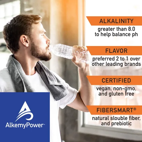 Vista 3 de AlkemyPower™ Polvo de electrolitos de hidratación, sin azúcares, sales, carbohidratos, sabores o calorías, 100% natural, práctico paquete de 30