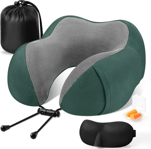 Vista 15 de CloudBliss Almohada de viaje de espuma viscoelástica de alta calidad, almohada cervical cómoda y de apoyo, almohadas cervicales para viajar
