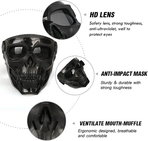 Vista 2 de Outamateur Máscara de calavera para montar en carretera, gafas de moto UV