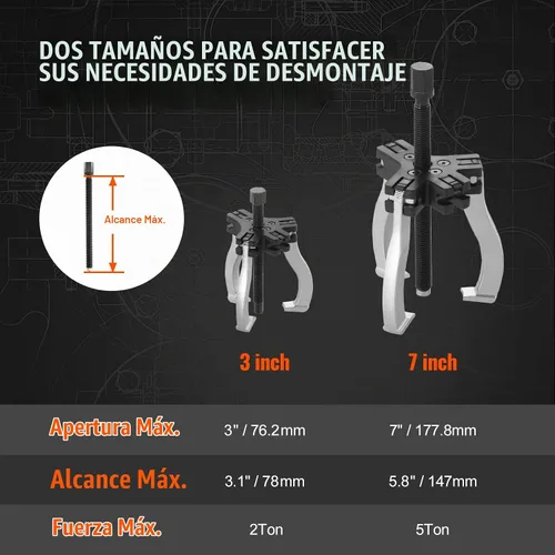 Vista 7 de VEVOR Juego de extractor de engranajes, kit de extractores de 7.6 cm y 17.8 cm, herramienta de extracción de engranajes de 3 mordazas para volante