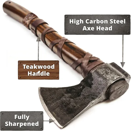 Vista 5 de Norse Tradesman Hacha de lanzamiento vikingo de 14 pulgadas, hacha nórdica totalmente afilada, cabeza de hacha de acero al carbono con punto de cruz