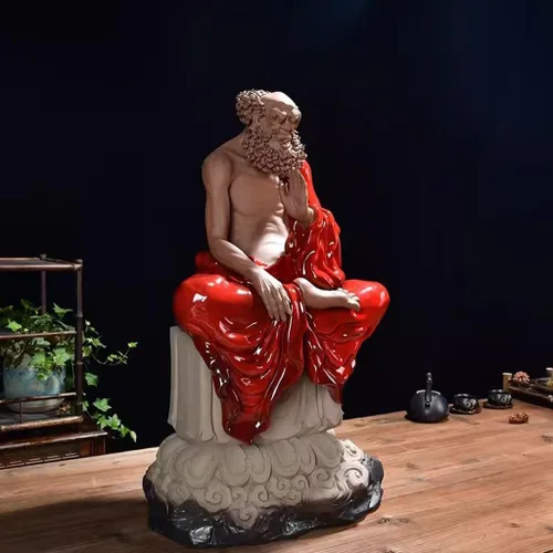 Vista 7 de Estatua de Buda meditadora de cerámica Bodhidharma Adornos Sala de estar Figura Zen China Escultura Oficina Escritorio Estatua de Buda Decoración