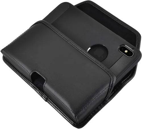 Vista 7 de Turtleback Funda diseñada para iPhone 11 Pro Max (2019) y iPhone Xs MAX (2018), funda de piel negra con clip ejecutivo para cinturón, horizontal