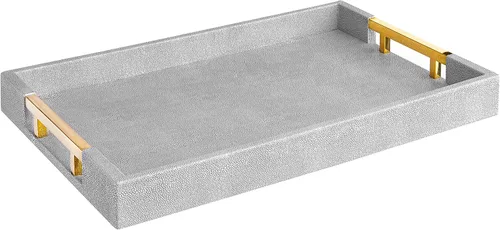 Vista 29 de Home Redefined - Moderna y elegante bandeja rectangular de 17.5 x 12 pulgadas, estilo shagreen, color azul bebé claro, con aspecto de cuero falso