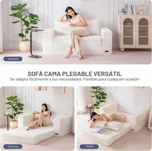 Vista 4 de MAXYOYO Sofá cama convertible, sofá cama plegable 2 en 1 para espacios pequeños, sofá biplaza extraíble con almohada trasera grande, sofá de tela