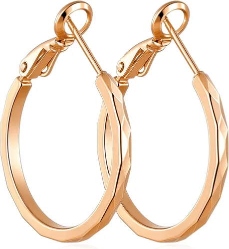 Vista 14 de Aretes de aro de corte de diamante para mujer, aro ligero y fino Dorado