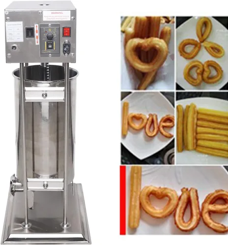 Vista 2 de Máquina de frutas latinas de 15 L Máquina comercial automática eléctrica vertical para hacer donas españolas Churro con relleno, máquina de palitos