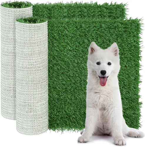 Vista 9 de GLOBREEN Alfombrilla de pasto artificial para cachorros para entrenamiento de orinal de perros, 18 x 14 pulgadas, 2 unidades, reutilizable, alto