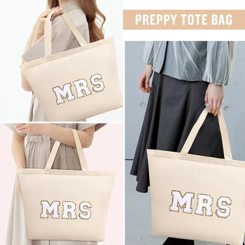 Vista 4 de izuzta Bolsa de lona de felpilla para mujeres y niñas, bolsa de maquillaje grande y bonita de viaje con cremallera y asa, Señora, beige