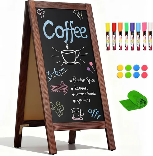 Vista 11 de 4 THOUGHT Pizarra magnética de doble cara con marco A de 40"x20", tablero de madera de pino macizo independiente para sándwiches para restaurantes