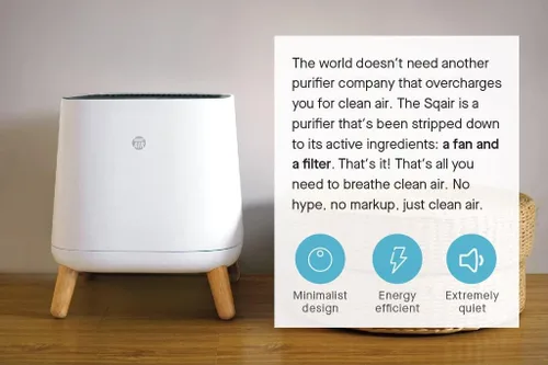 Vista 7 de Smart Air (AKA Smart Health) Purificador de aire Sqair H13 HEPA y carbón activado Limpia hasta 900 pies cuadrados/30 minutos, 23-52 dB Para