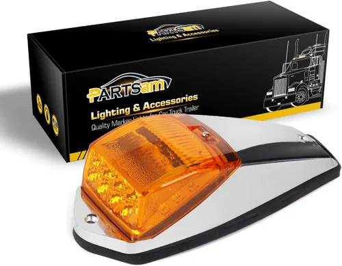 Vista 7 de Partsam 5 luces marcadoras para cabina de camión, 17 luces LED ámbar para techo superior con base cromada, repuesto para Lente ámbar/luz ámbar