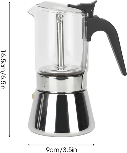 Vista 7 de Jiawu Cafetera clásica para estufa, cafetera Greca italiana y cubana de acero inoxidable, cafetera espresso superior de cristal premium, fácil