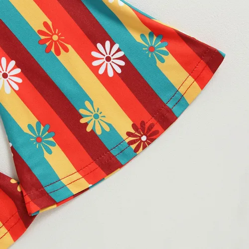 Vista 6 de TheFound Traje de verano para bebé niña pequeña, parte superior con cuello halter, pantalones acampanados, 2 piezas, ropa para recién nacidos