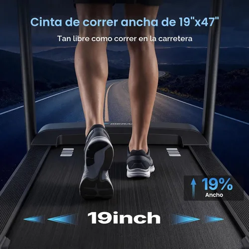 Vista 2 de MERACH Cinta de correr con inclinación automática del 15/18%, cinta de correr de 55"/47"x18"/19" de ancho, 0.5-8.7MPH/10MPH 3.5HP Cinta de correr
