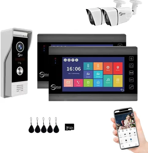 Vista 9 de ANJIELO SMART Timbre de video de apartamento, monitor de pantalla táctil HD de 1080P (negro), cámara de timbre para exteriores, timbre de timbre