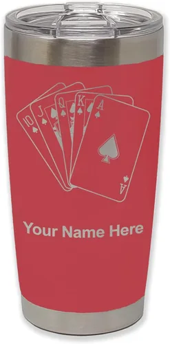 Vista 25 de LaserGram Vaso aislado al vacío de 20 onzas, tarjetas de póquer Royal Flush con grabado personalizado incluido (negro)