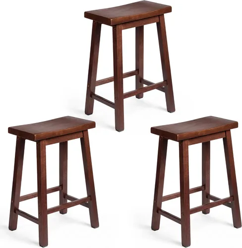 Vista 10 de PJ Wood Taburete de cocina con asiento de silla de montar de 24 pulgadas con placa de pie - negro