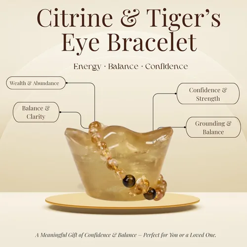 Vista 6 de Pulsera de cuarzo rutilado dorado y cristal curativo de ojo de tigre, diseño de cuentas de energía natural y atracción de riqueza, regalo