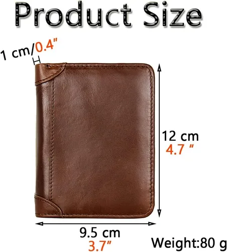 Vista 3 de Billetera corta de cuero genuino de alta capacidad para hombre bloqueo RFID multifuncional elegante delgada para fotos y tarjetas de crédito masones