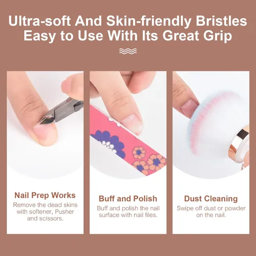 Vista 5 de KADS Cepillo para polvo de uñas, cepillo de maquillaje con forma de flor, base de cristal, cepillo de limpieza de uñas, herramienta de cepillo