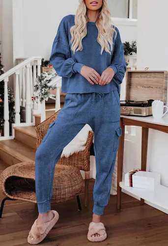 Vista 3 de TOLENY Conjunto deportivo de 2 piezas para mujer, sudadera sin botones y pantalones largos tipo cargo