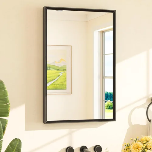 Vista 44 de TETOTE Espejo de baño dorado cepillado de 20" x 30", espejo de tocador de baño rectangular de latón dorado cepillado con marco biselado para sobre
